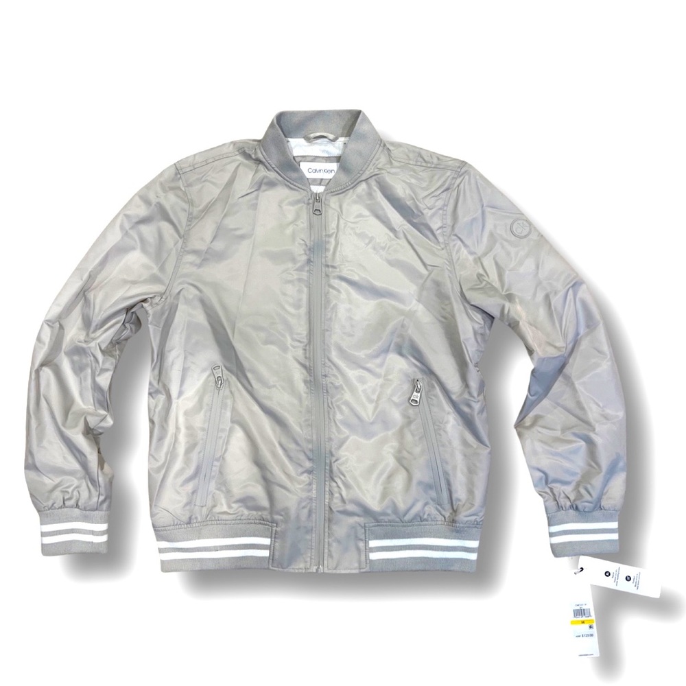 CALVIN KLEIN CK STRIPED FULL ZIP BOMBER JACKET GRAY MEN'S SIZE